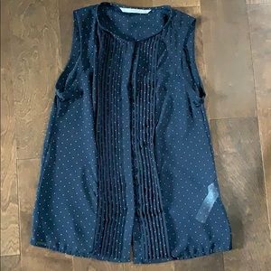 Navy polk a dot sheer top Zara
